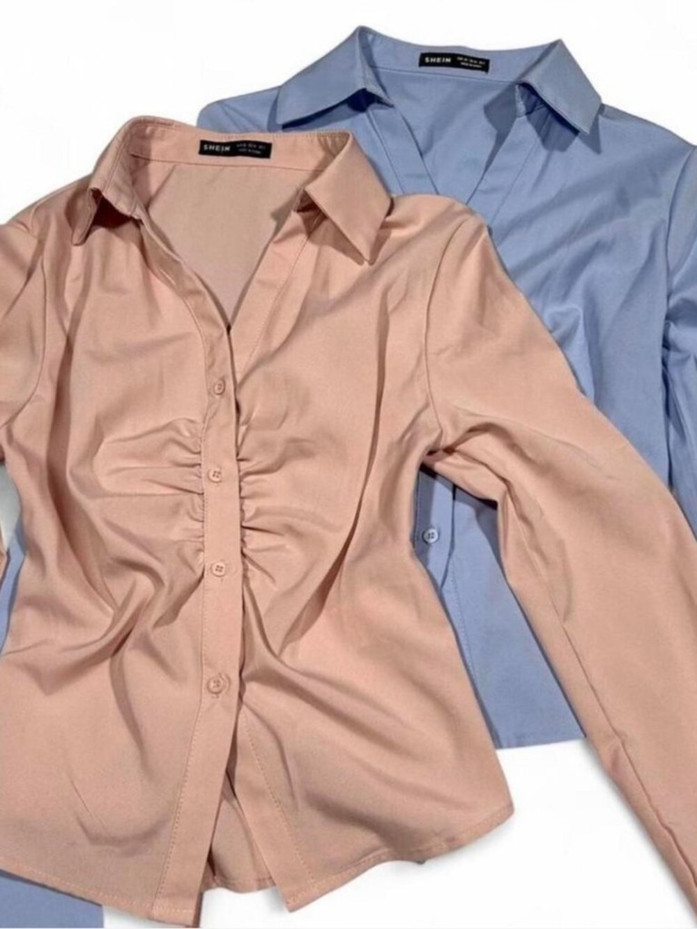 Corseted Back Shirt Set XS Salmon Blue 2pc Y2K